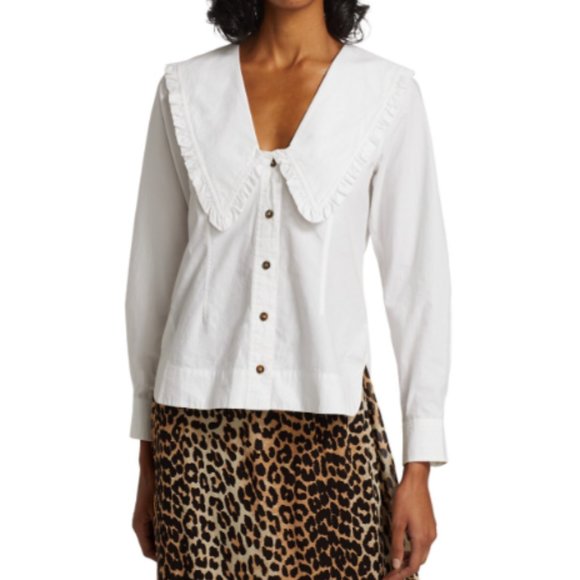 Ganni Tops - GANNI Chelsea Cotton Poplin Pilgrim Collar Top